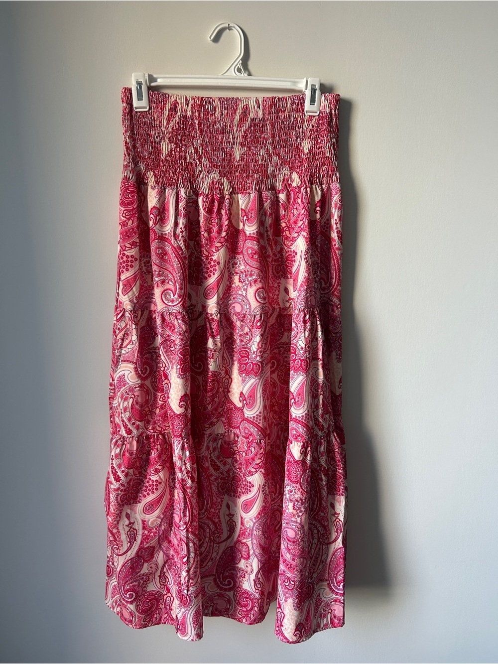 Pink Paisley Smocked Waist Midi Skirt